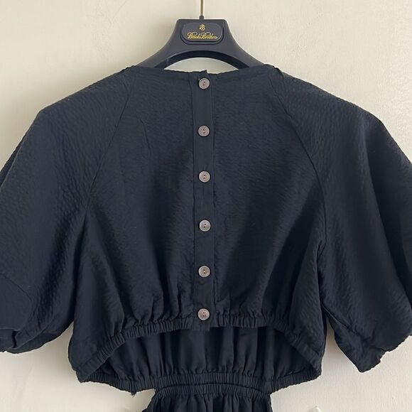 NWT Madewell with FLAWS Seersucker Puff-Sleeve Cutout Mini Dress in Black Size L - Picture 5 of 11